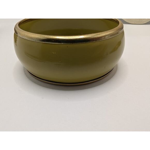 Vintage Wide Yellow Greenish Resin Bangle Bracelet Gold Tone Accent 1 in wide - Picture 1 of 5